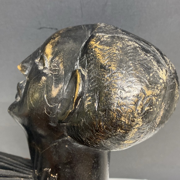 African Hand Carved Ebony Wood Bust Sculptures Tribal Head Set of Two - Picture 13 of 14